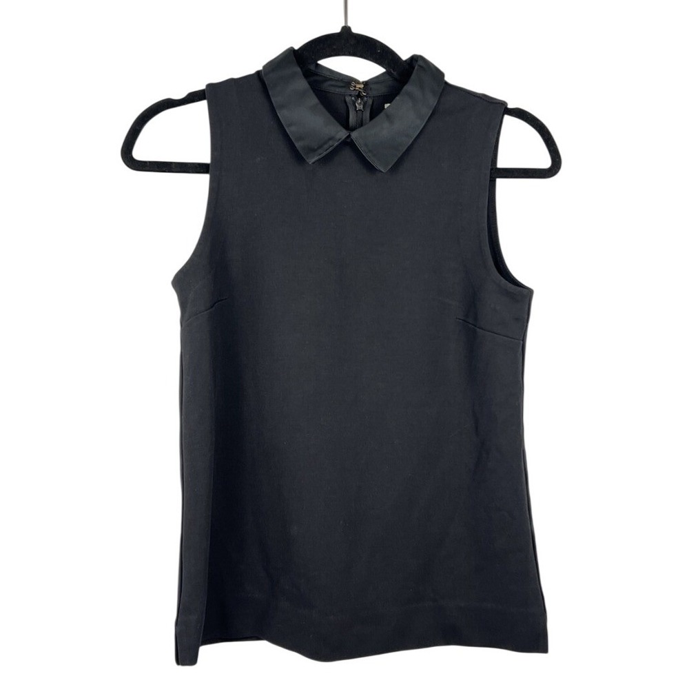Madewell Black Sleeveless Ponte Top with Satin Collar Size XS‎ 09245